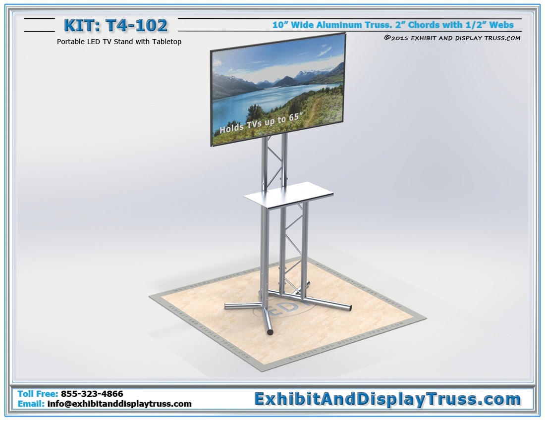 T4-102 Portable LED TV Stand and Flatscreen Monitor Stand / Portable TV Stand with Mount for Trade Shows